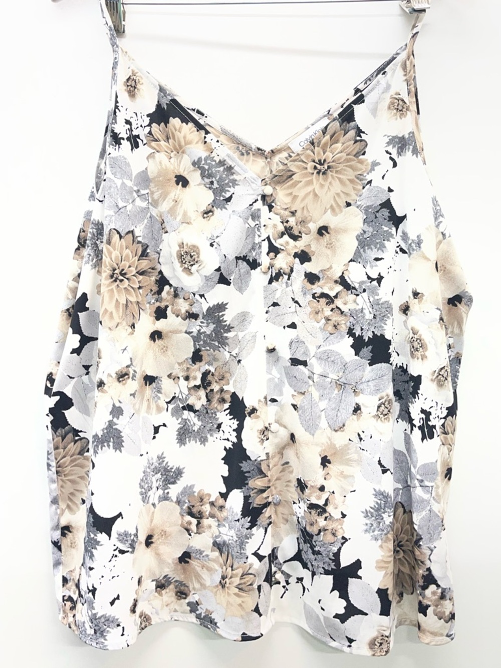 Calvin Klein Floral V-Neck Spaghetti Strap Camisole - Beige/Black/Gray
